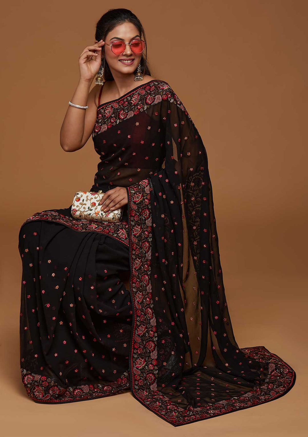 Black Zariwork Georgette Saree-Koskii
