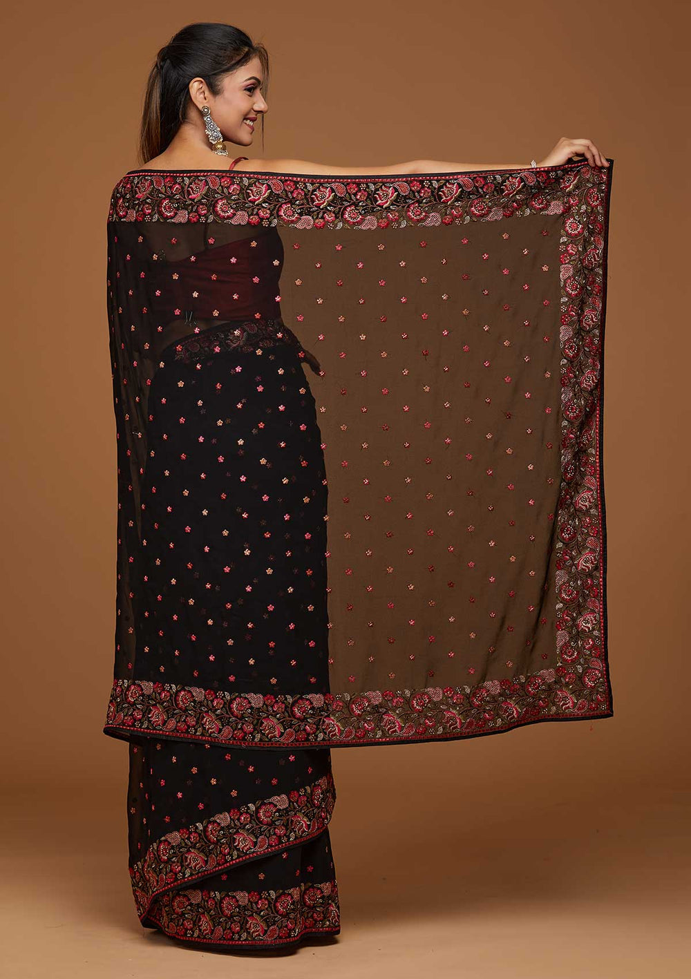 Black Zariwork Georgette Saree-Koskii
