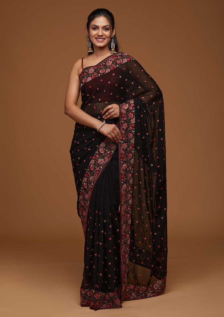 Black Zariwork Georgette Saree-Koskii