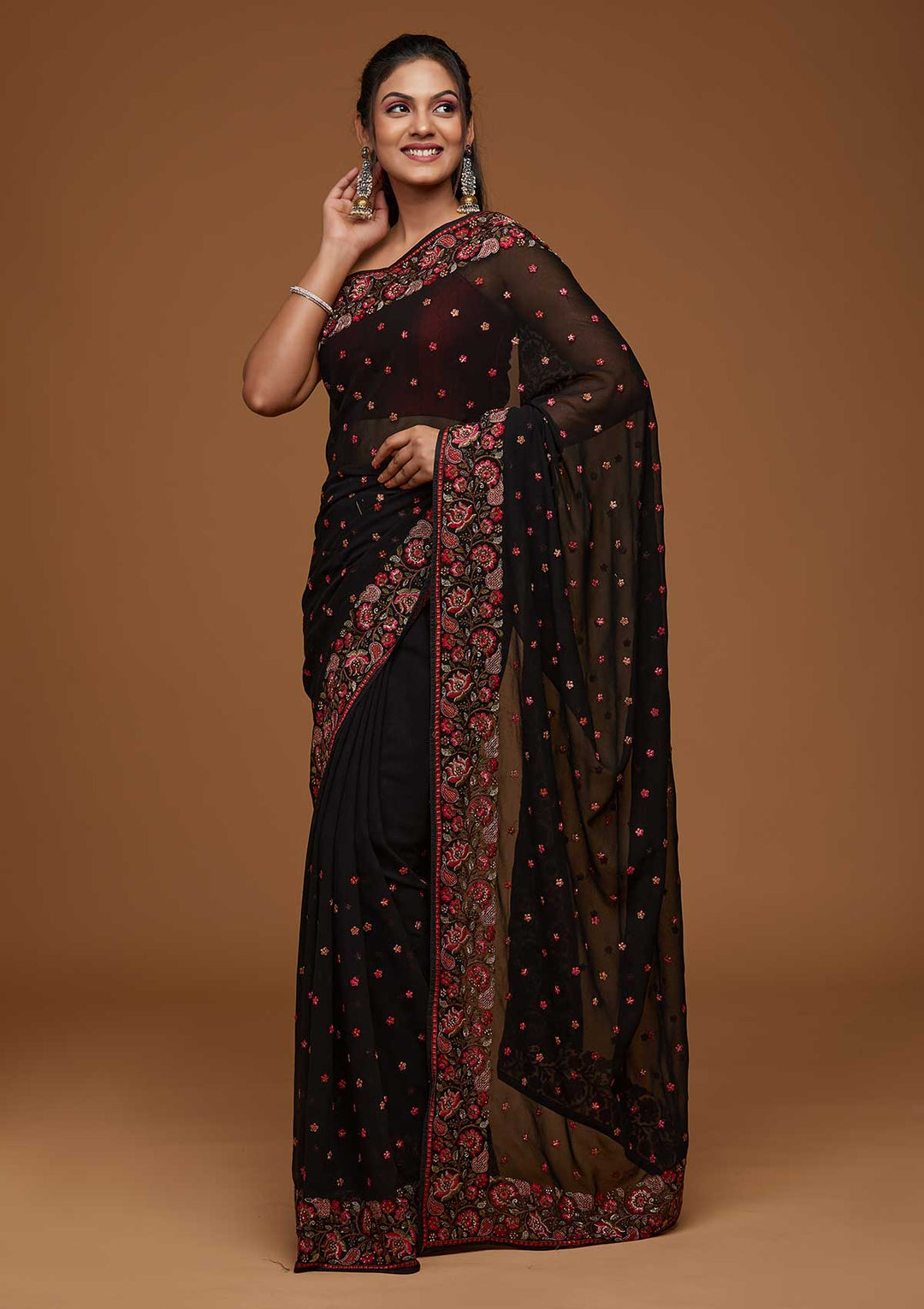 Black Zariwork Georgette Saree-Koskii