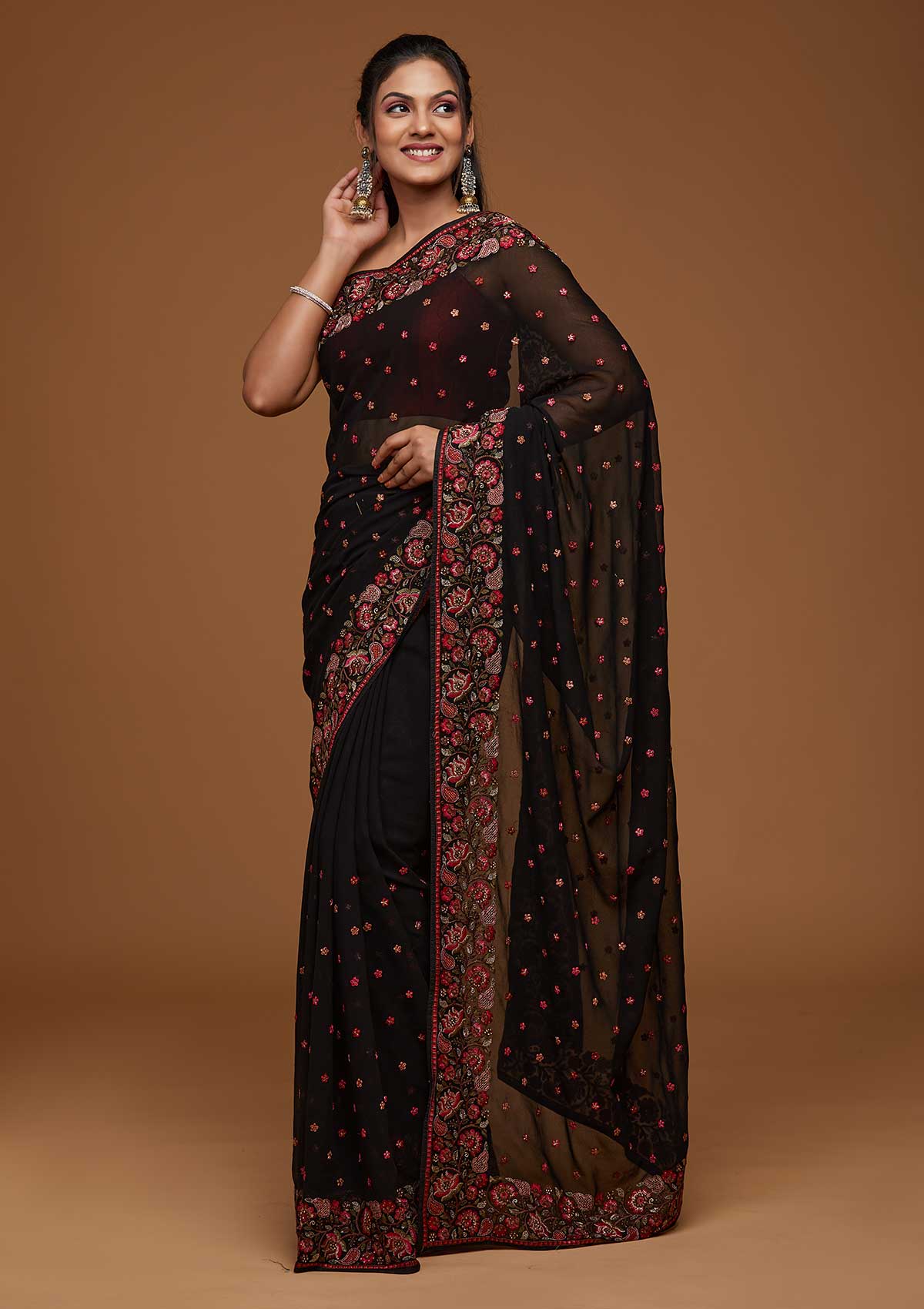 Black Zariwork Georgette Saree-Koskii