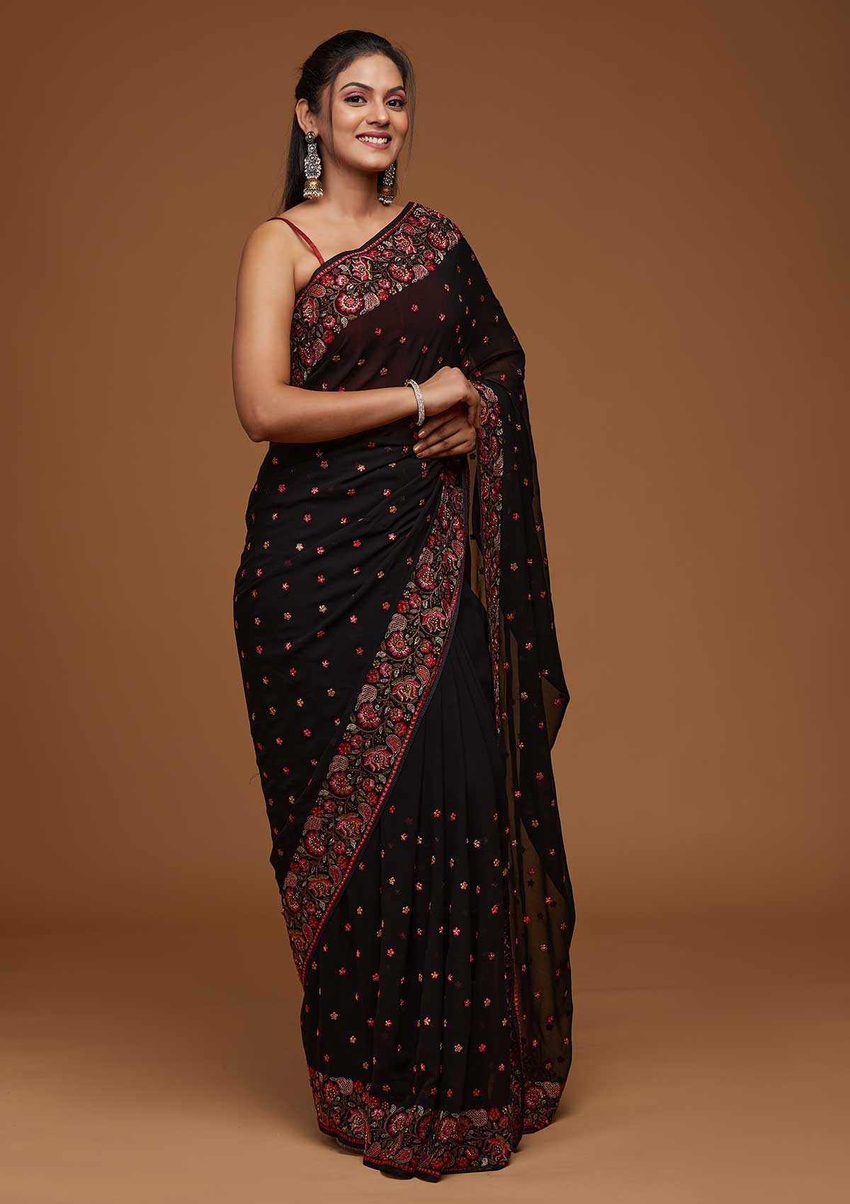 Black Zariwork Georgette Saree-Koskii