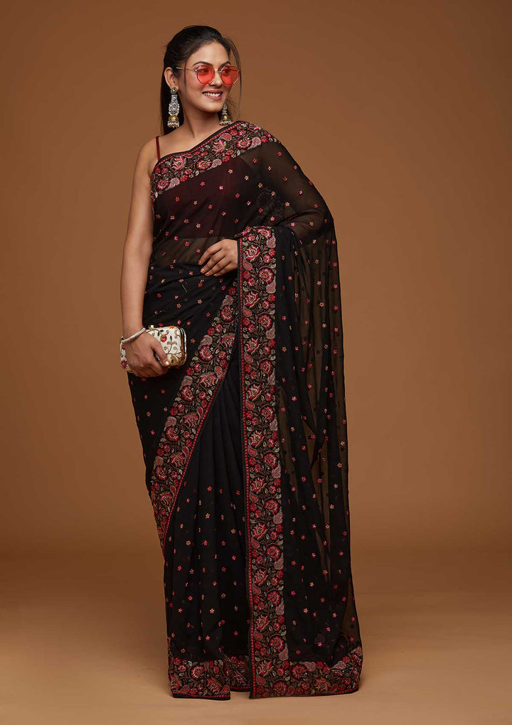 Black Zariwork Georgette Saree-Koskii