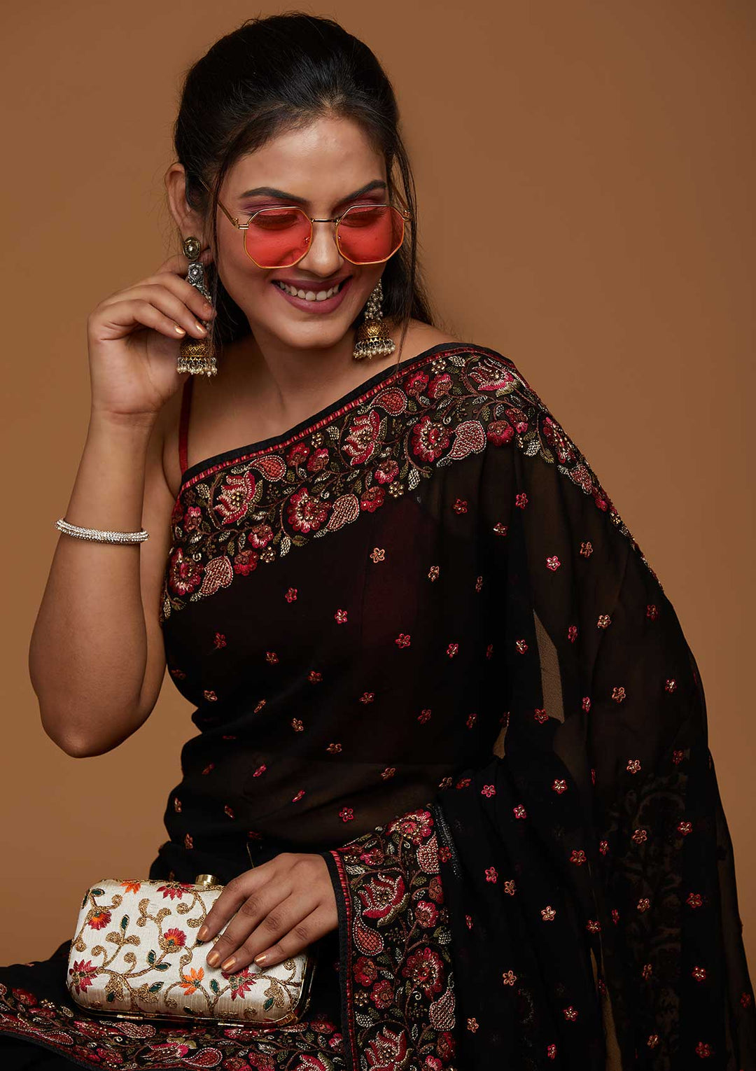 Black Zariwork Georgette Saree-Koskii