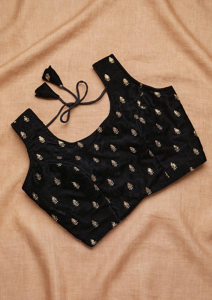 Black Zariwork Raw Silk Blouse-Koskii