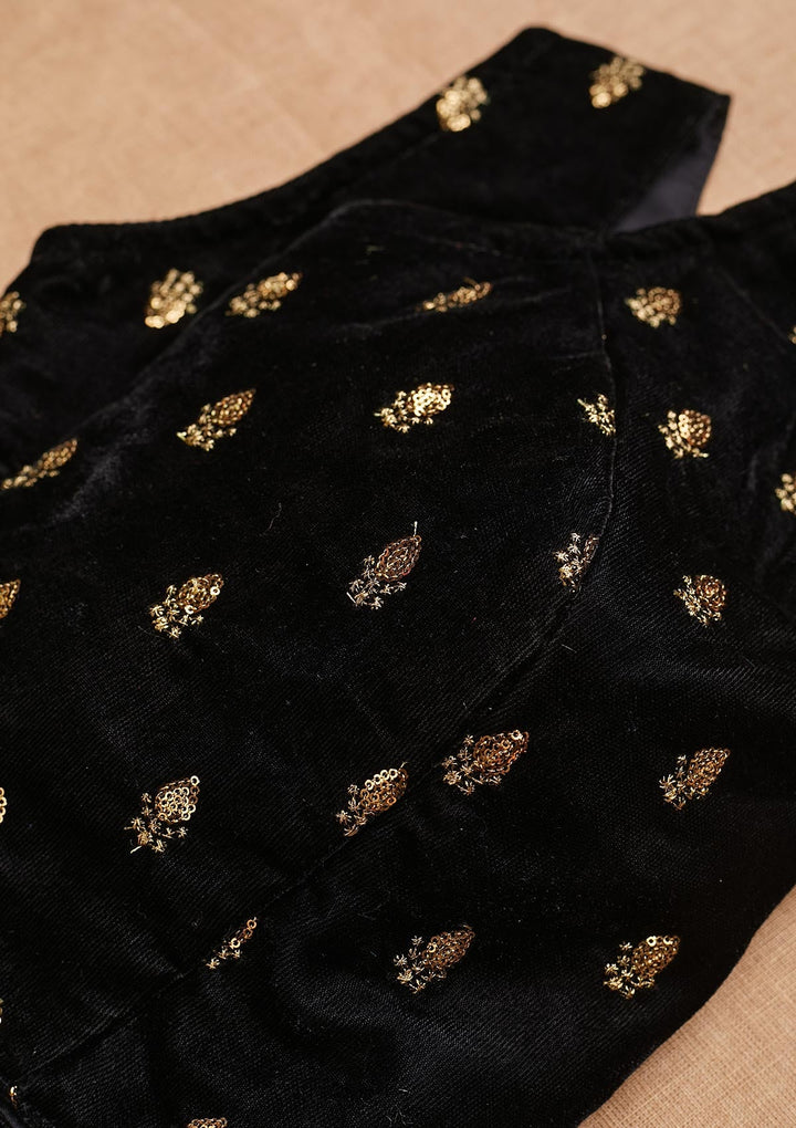 Black Zariwork Raw Silk Blouse-Koskii