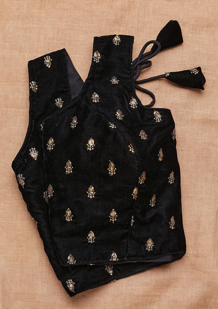 Black Zariwork Raw Silk Blouse-Koskii
