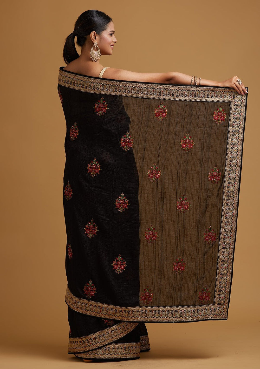Black Zariwork Raw Silk Designer Saree - koskii