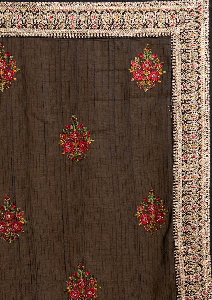 Black Zariwork Raw Silk Designer Saree - koskii