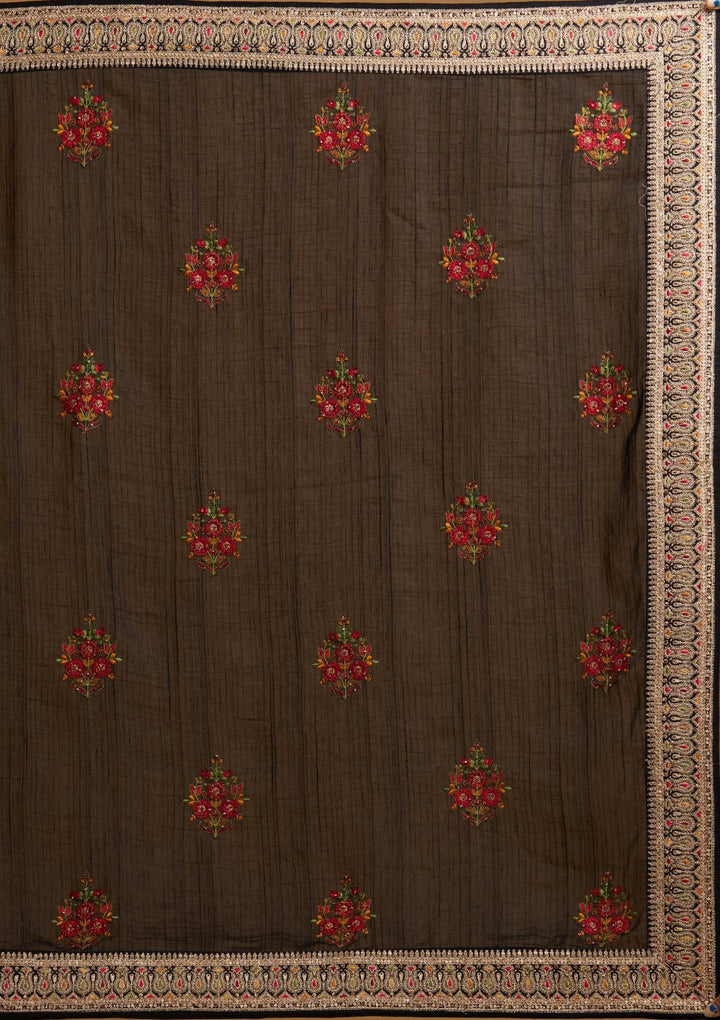 Black Zariwork Raw Silk Designer Saree - koskii