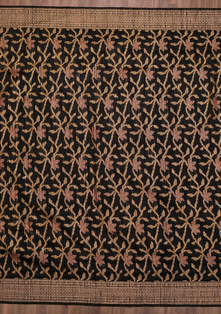 Black Zariwork Raw Silk Saree-Koskii
