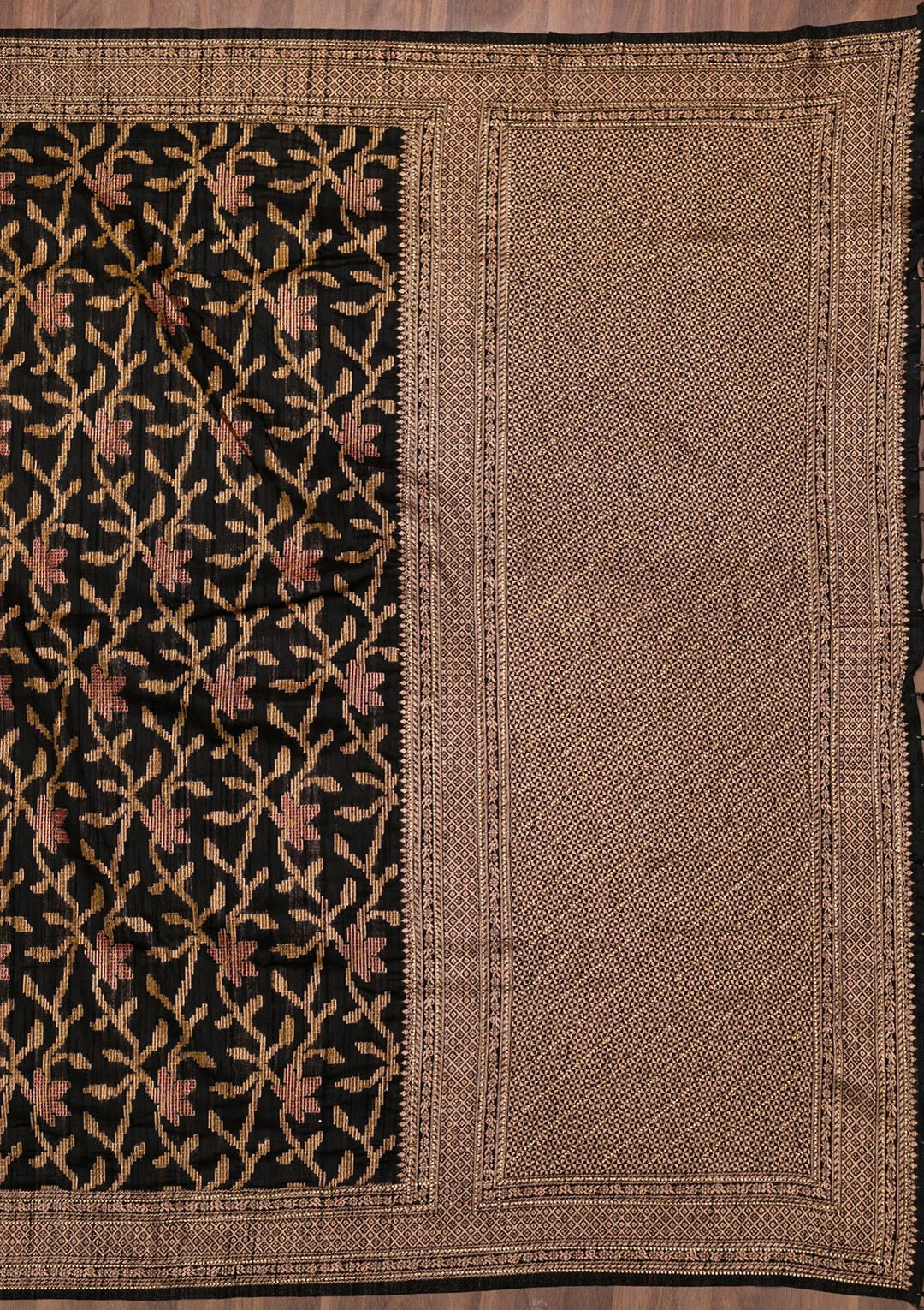 Black Zariwork Raw Silk Saree-Koskii