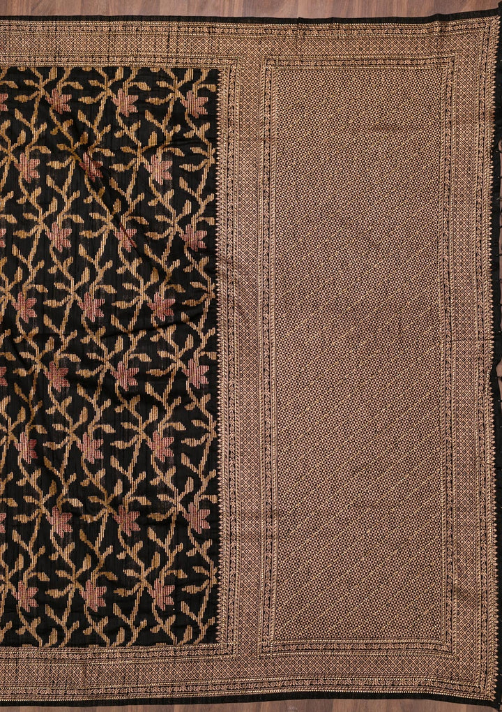 Black Zariwork Raw Silk Saree-Koskii