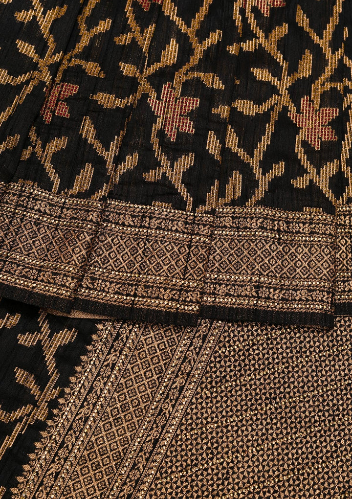 Black Zariwork Raw Silk Saree-Koskii