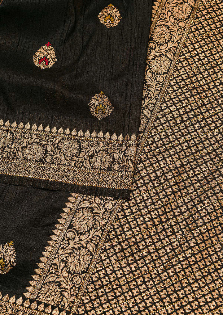 Black Zariwork Raw Silk Saree-Koskii