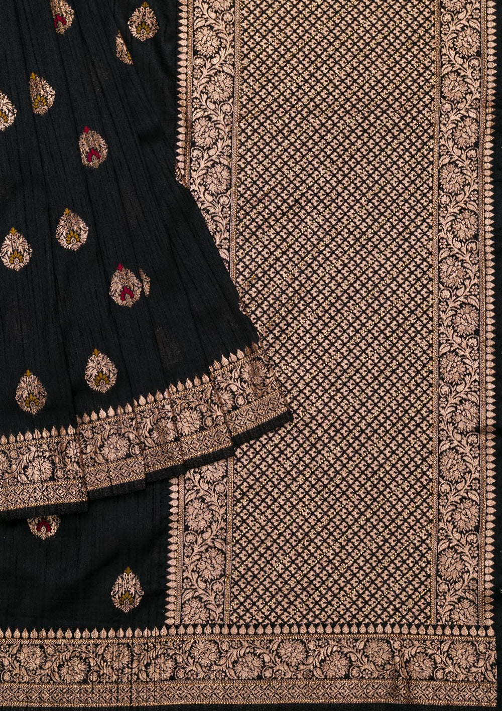 Black Zariwork Raw Silk Saree-Koskii