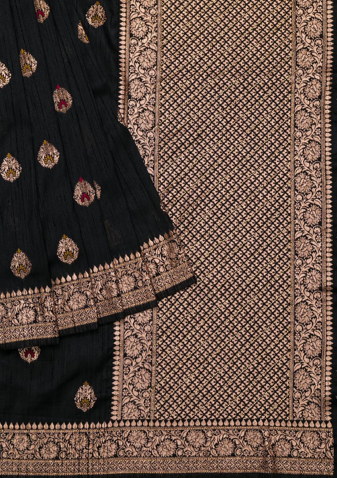 Black Zariwork Raw Silk Saree-Koskii