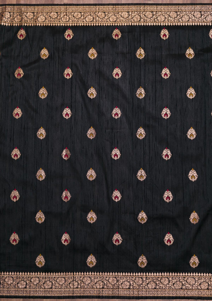 Black Zariwork Raw Silk Saree-Koskii