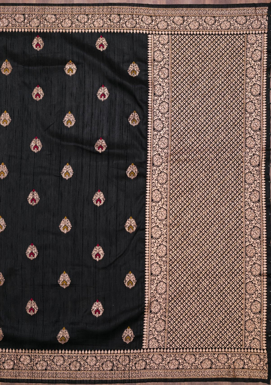 Black Zariwork Raw Silk Saree-Koskii