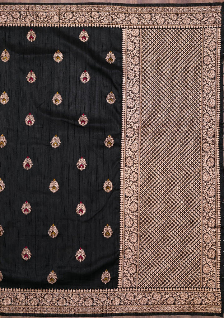 Black Zariwork Raw Silk Saree-Koskii