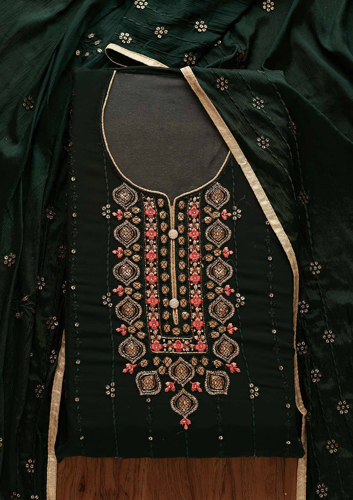 Bottle Green Cutdana Georgette Designer Semi-Stitched Salwar Suit - Koskii