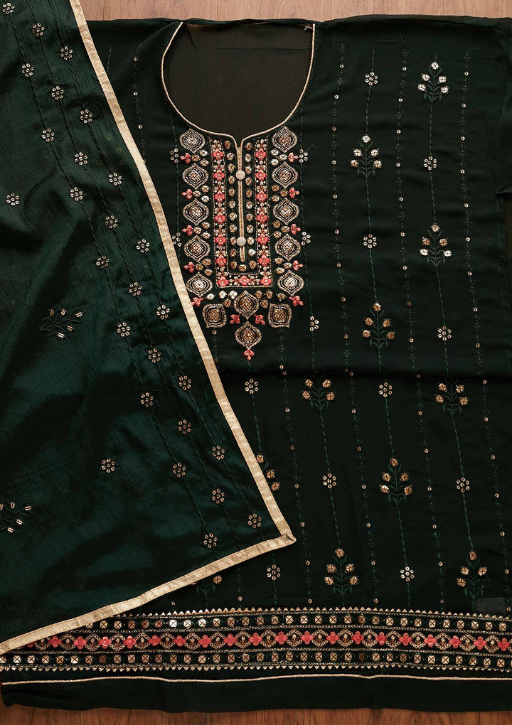 Bottle Green Cutdana Georgette Designer Semi-Stitched Salwar Suit - Koskii