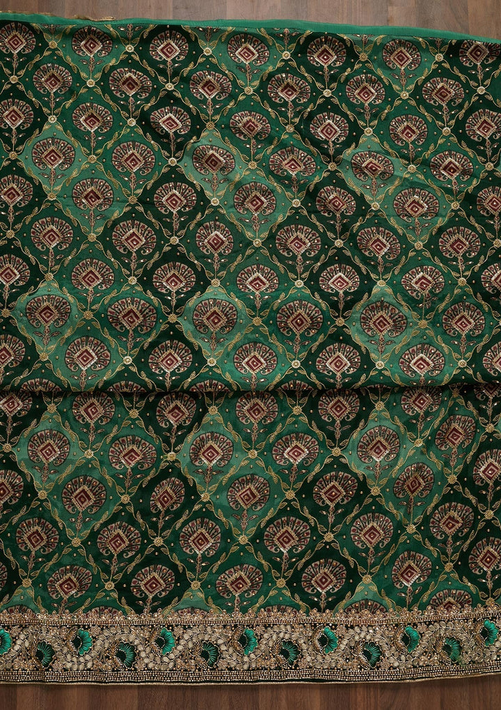 Bottle Green Cutdana Semi Crepe Unstitched Salwar Suit - Koskii