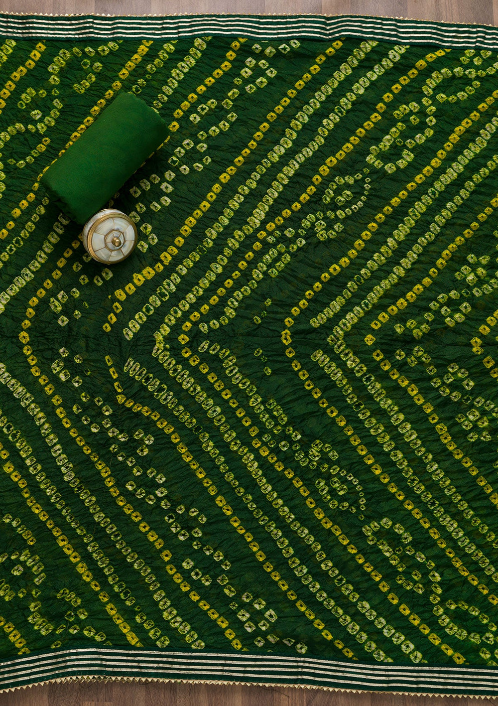 Bottle Green Bandhani Georgette Unstitched Salwar Suit-Koskii