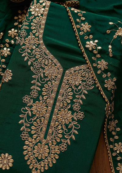 Bottle Green Gotapatti Georgette Designer Unstitched Salwar Suit - Koskii