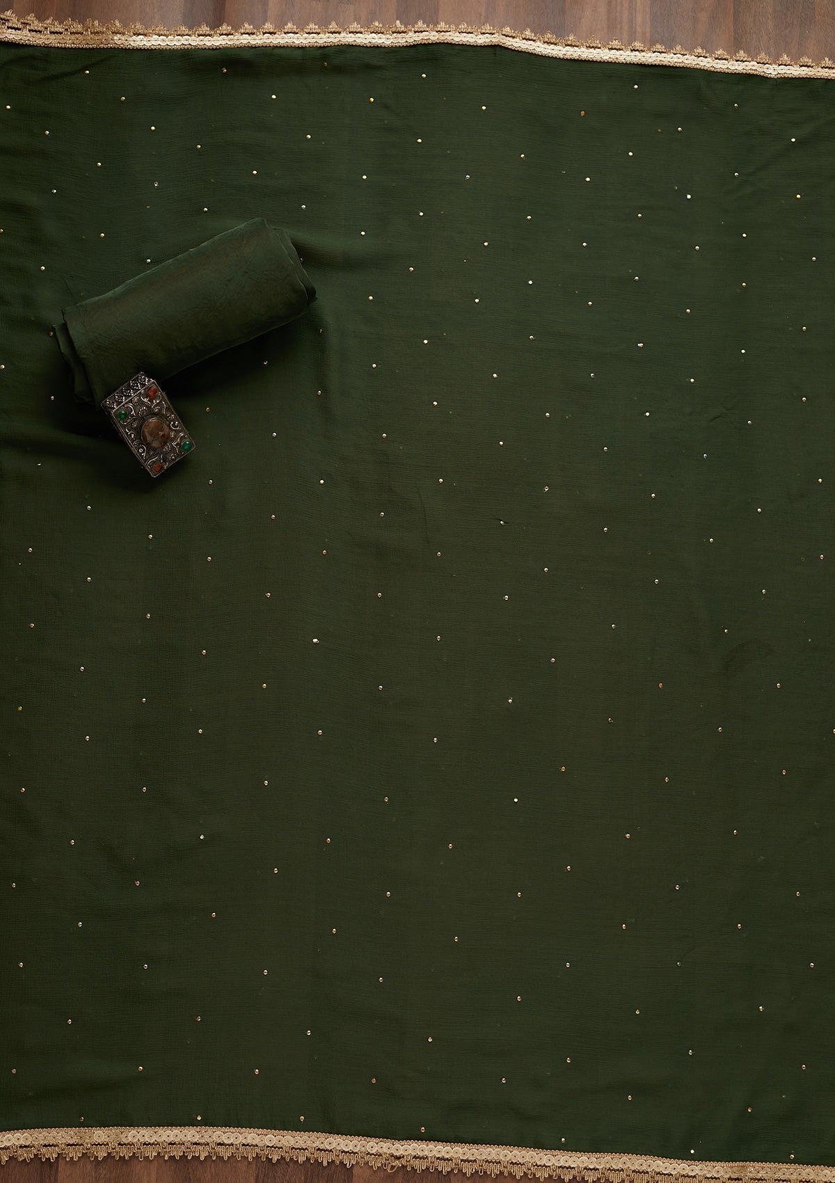 Bottle Green Gotapatti Georgette Unstitched Salwar Suit - Koskii