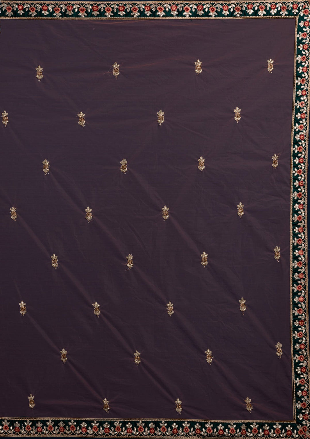 Bottle Green Gotapatti Raw Silk Designer Semi-Stitched Lehenga - Koskii