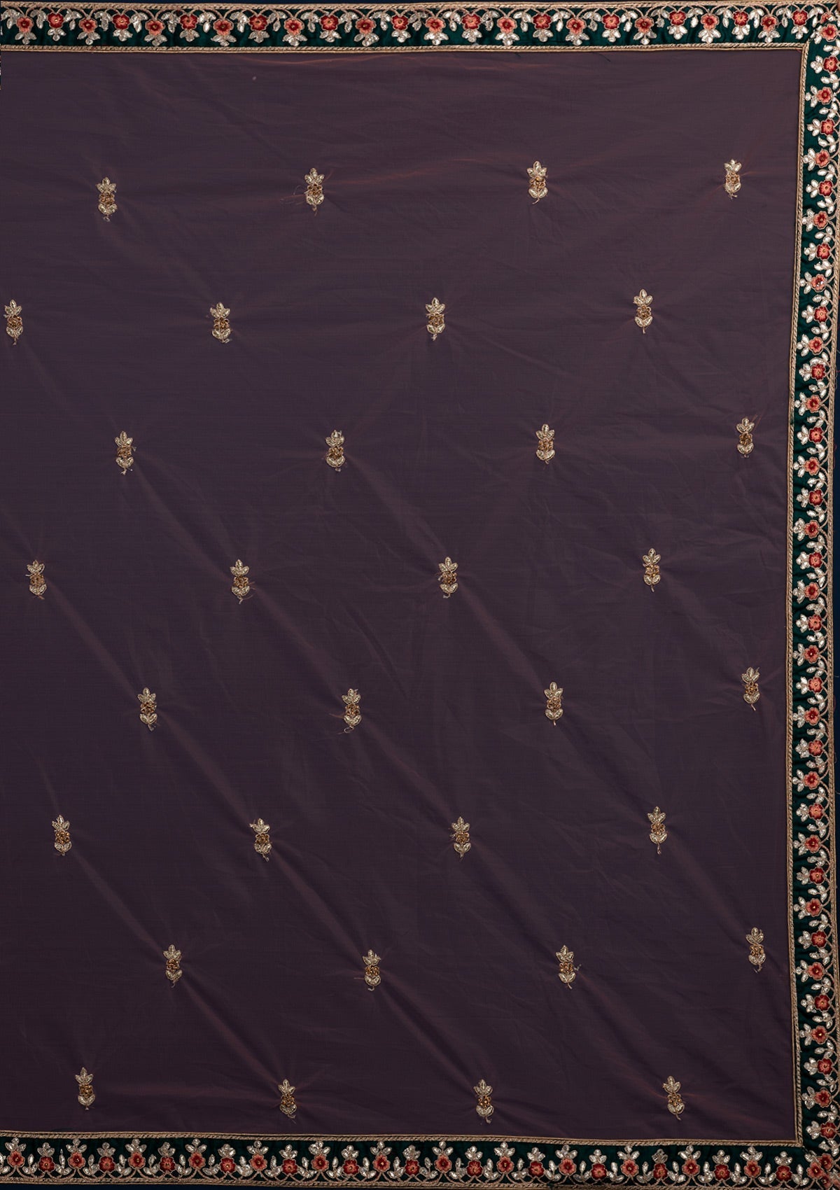 Bottle Green Gotapatti Raw Silk Designer Semi-Stitched Lehenga - Koskii