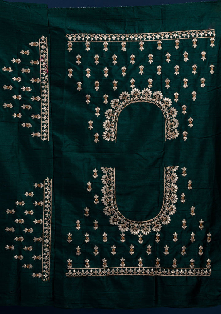 Bottle Green Gotapatti Raw Silk Designer Semi-Stitched Lehenga - Koskii