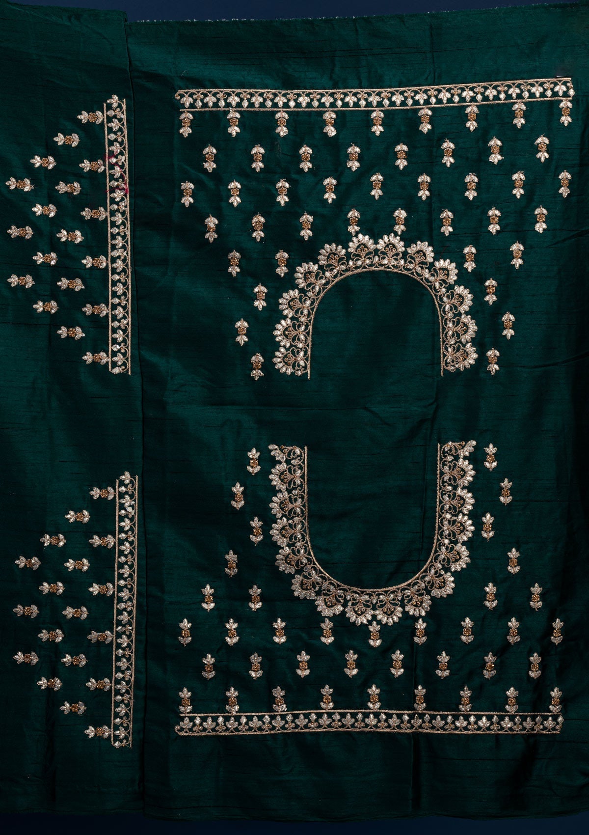 Bottle Green Gotapatti Raw Silk Designer Semi-Stitched Lehenga - Koskii