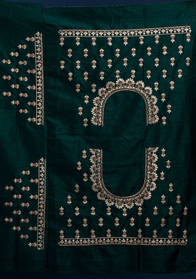 Bottle Green Gotapatti Raw Silk Designer Semi-Stitched Lehenga - Koskii