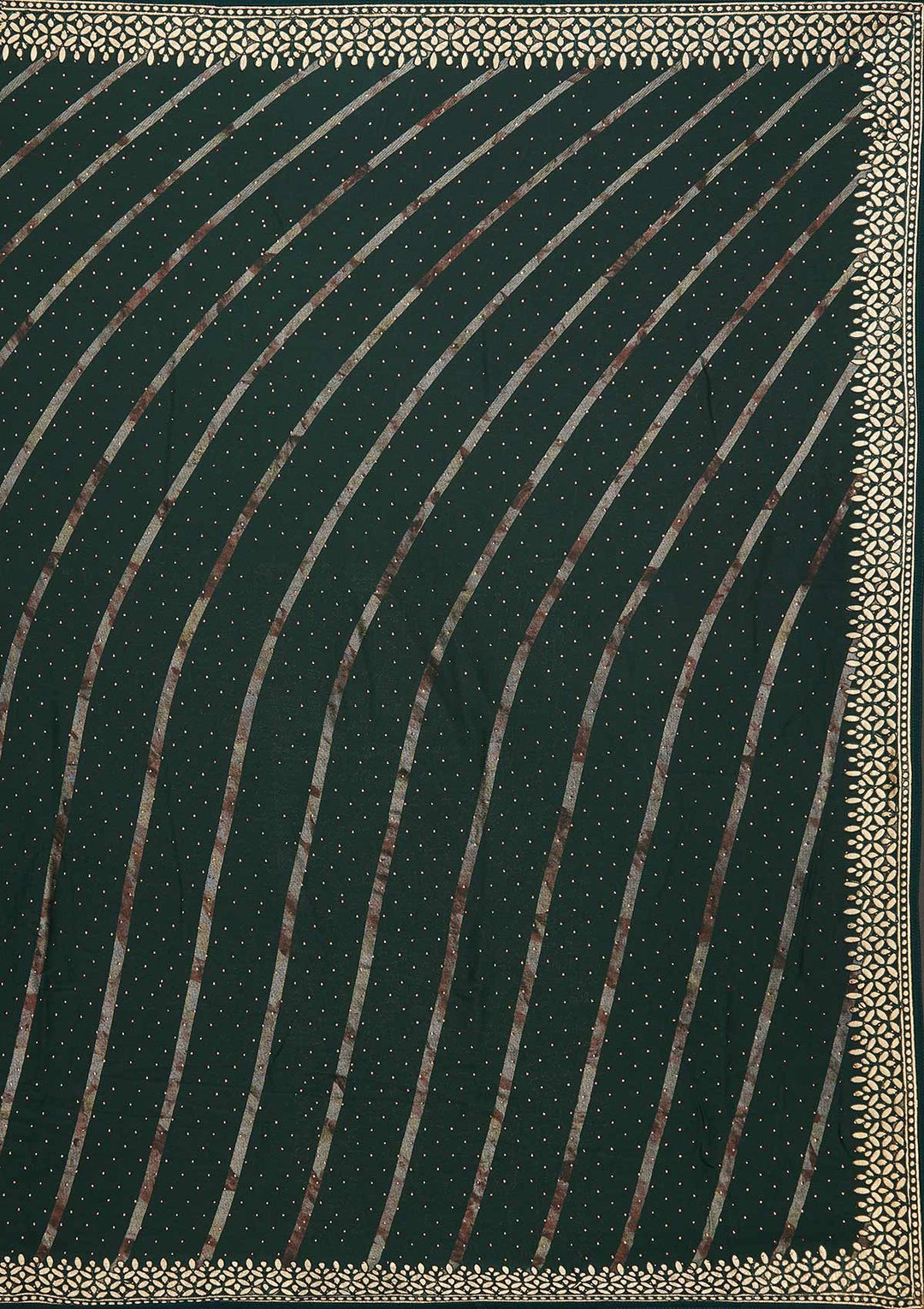Bottle Green Gotapatti Shimmer Saree - Koskii