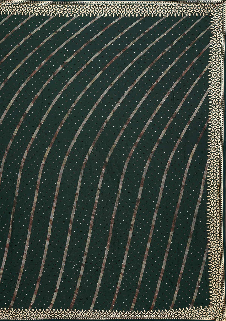 Bottle Green Gotapatti Shimmer Saree - Koskii