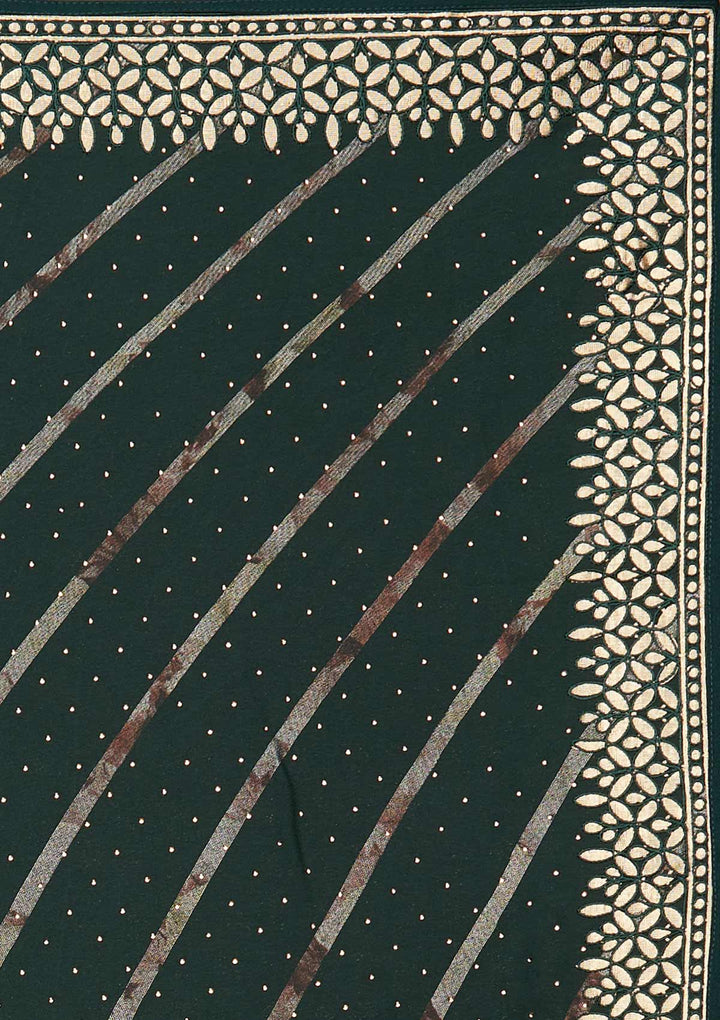 Bottle Green Gotapatti Shimmer Saree - Koskii