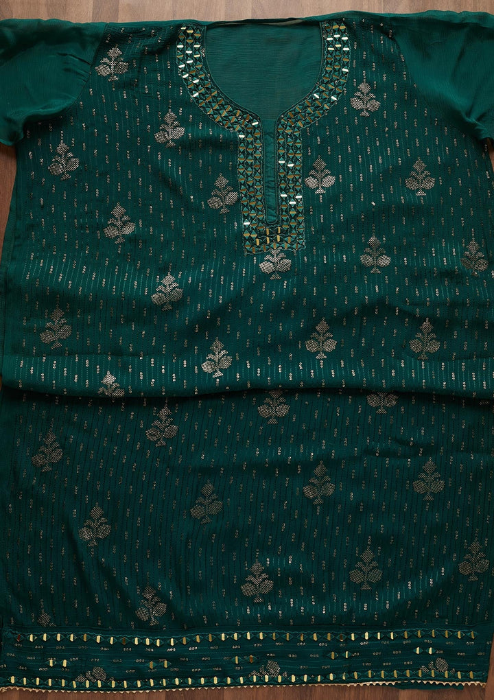 Bottle Green Mirrorwork Georgette Designer Semi-Stitched Salwar Suit - Koskii