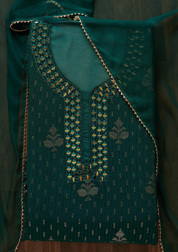 Bottle Green Mirrorwork Georgette Designer Semi-Stitched Salwar Suit - Koskii