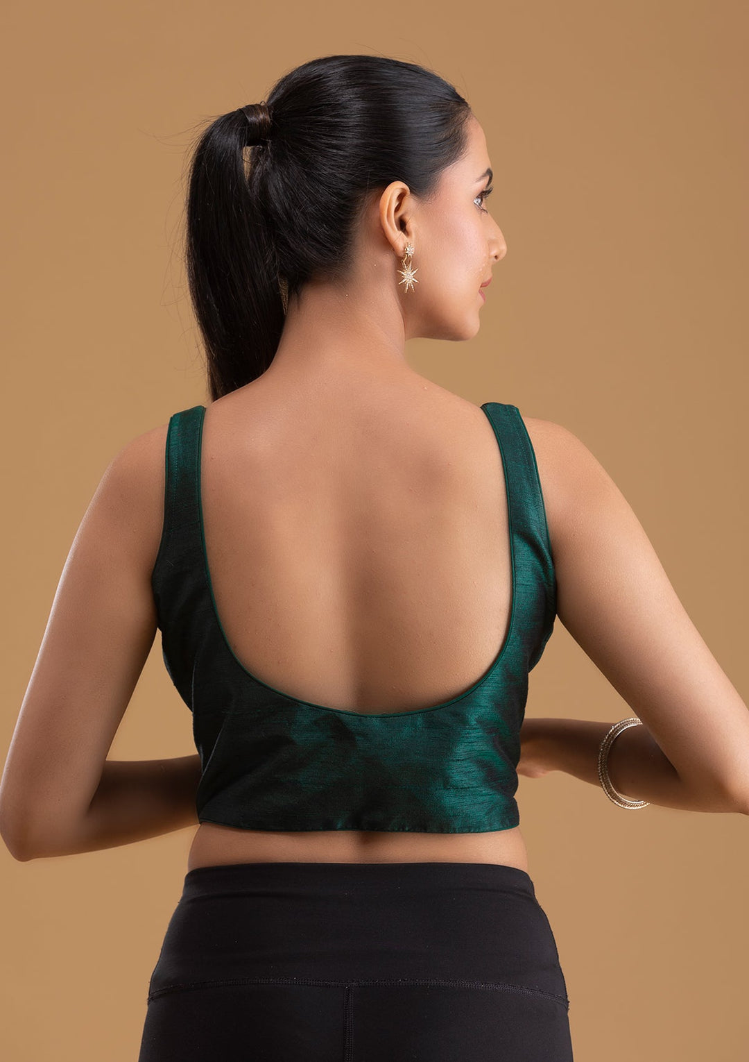 Bottle Green Raw Silk Blouse-Koskii