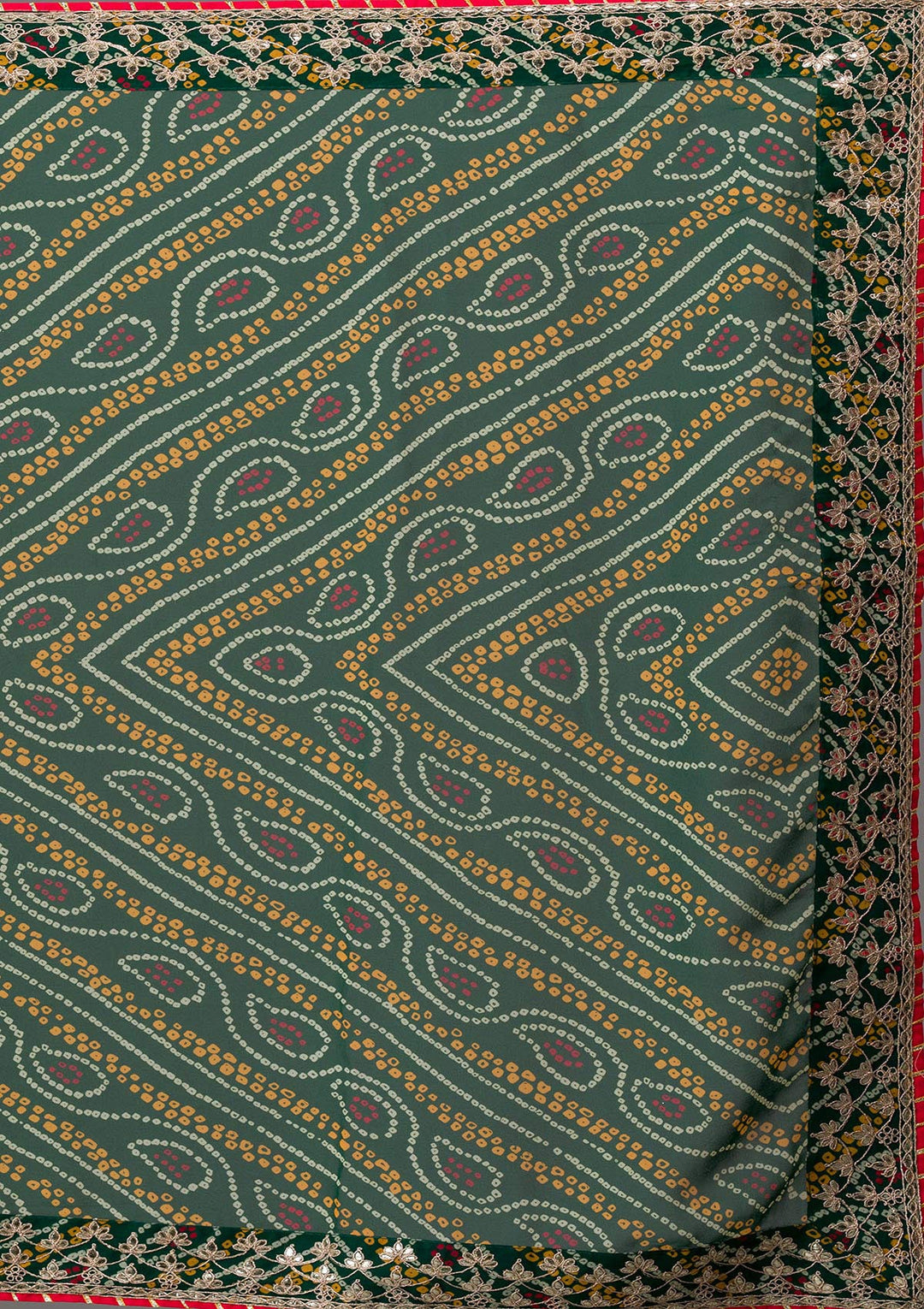 Bottle Green Printed Georgette Saree-Koskii