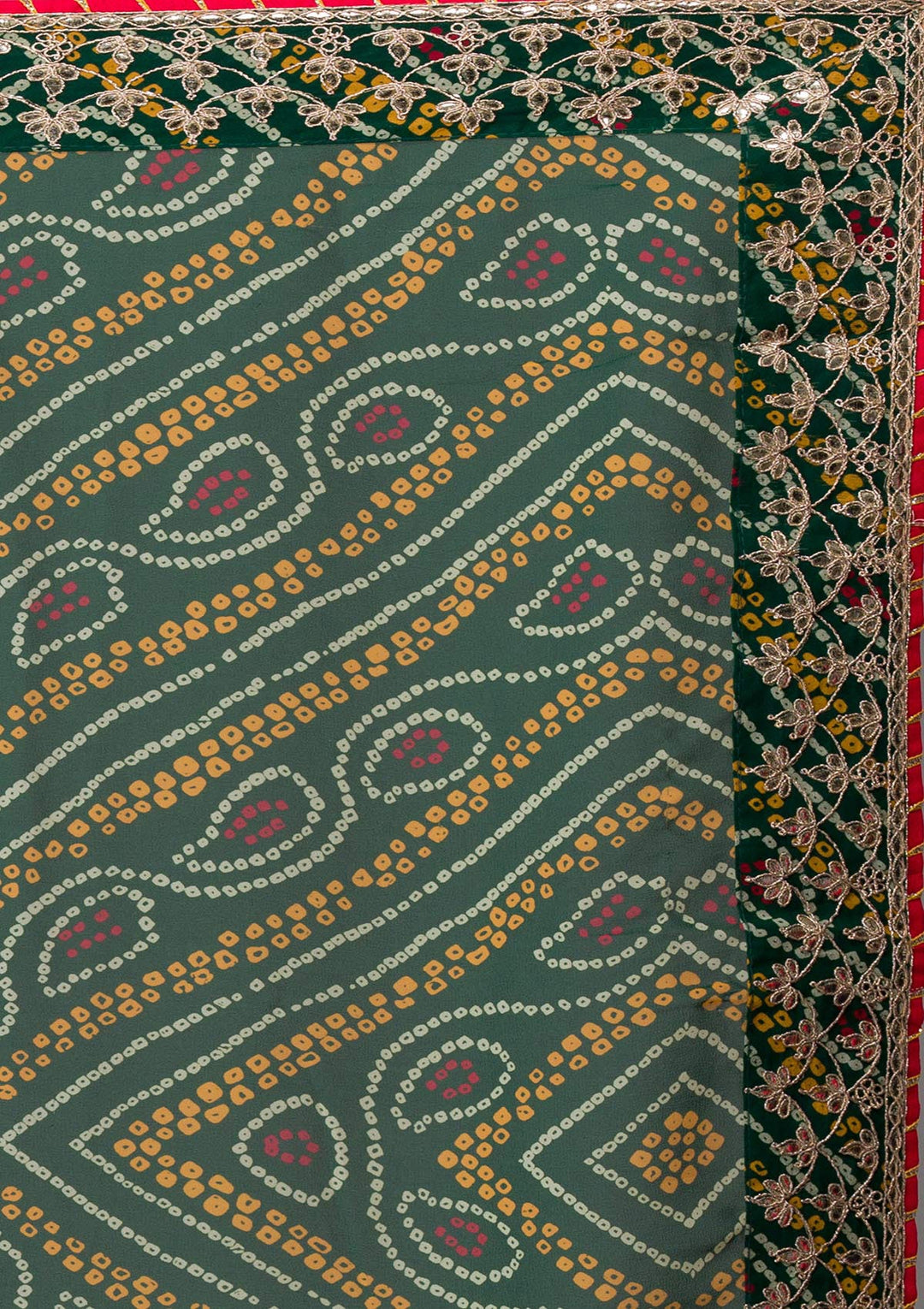 Bottle Green Printed Georgette Saree-Koskii