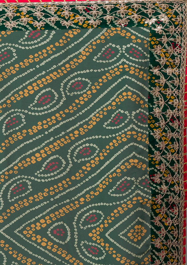 Bottle Green Printed Georgette Saree-Koskii