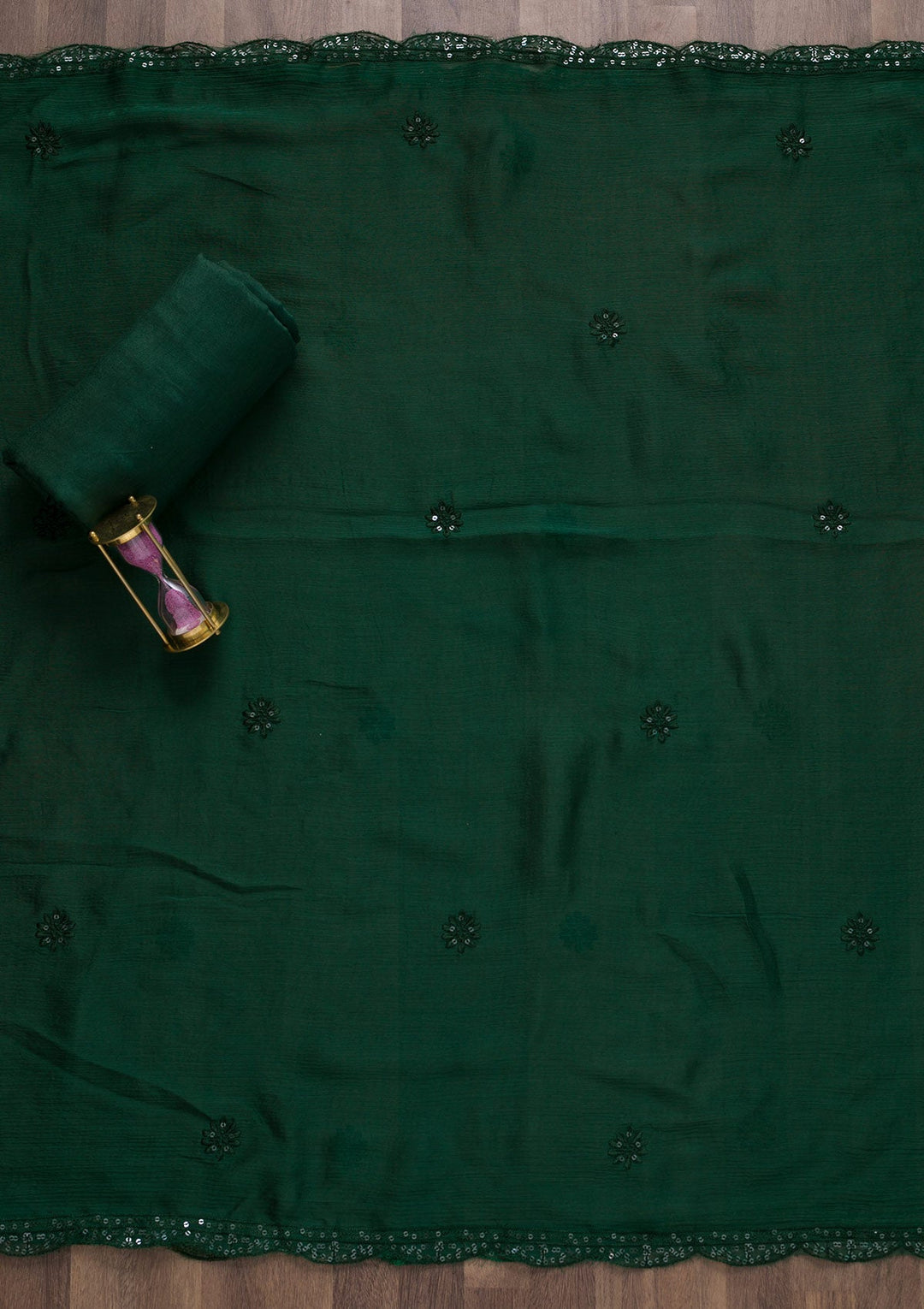 Bottle Green Printed Semi Crepe Unstitched Salwar Suit-Koskii