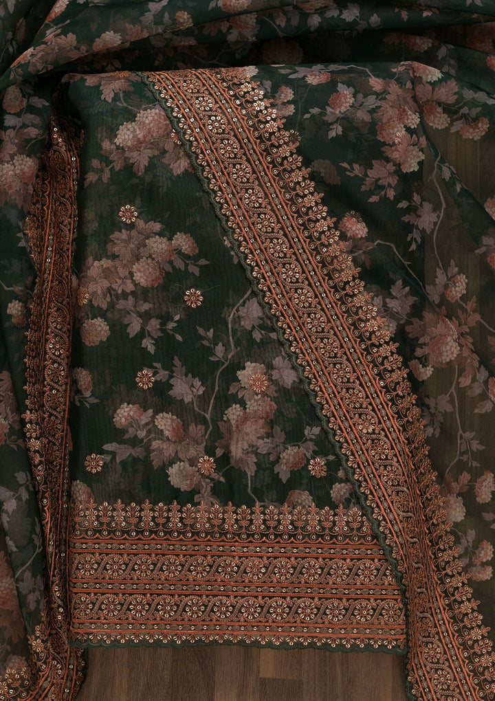 Wine Printed Tissue Unstitched Salwar Suit-Koskii