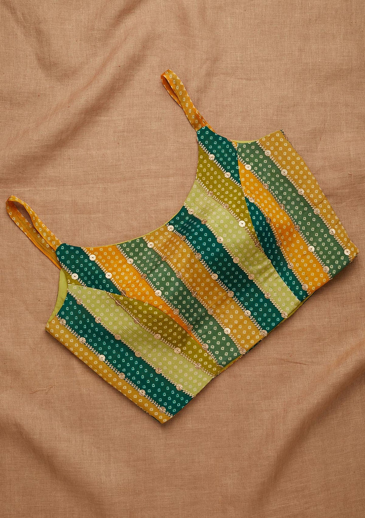 Bottle Green Sequins Georgette Blouse-Koskii