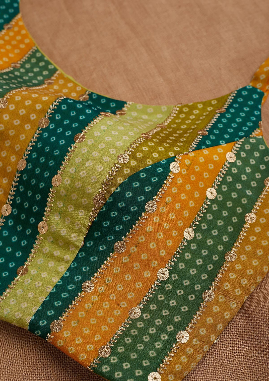 Bottle Green Sequins Georgette Blouse-Koskii