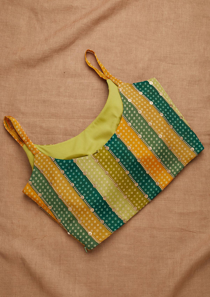 Bottle Green Sequins Georgette Blouse-Koskii