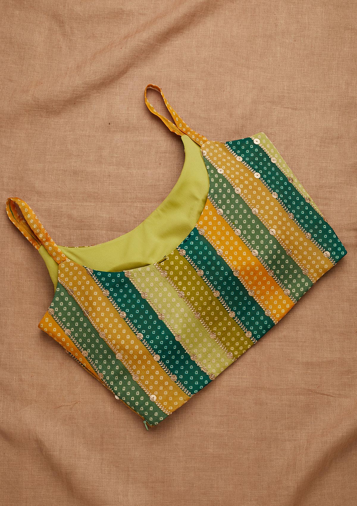 Bottle Green Sequins Georgette Blouse-Koskii